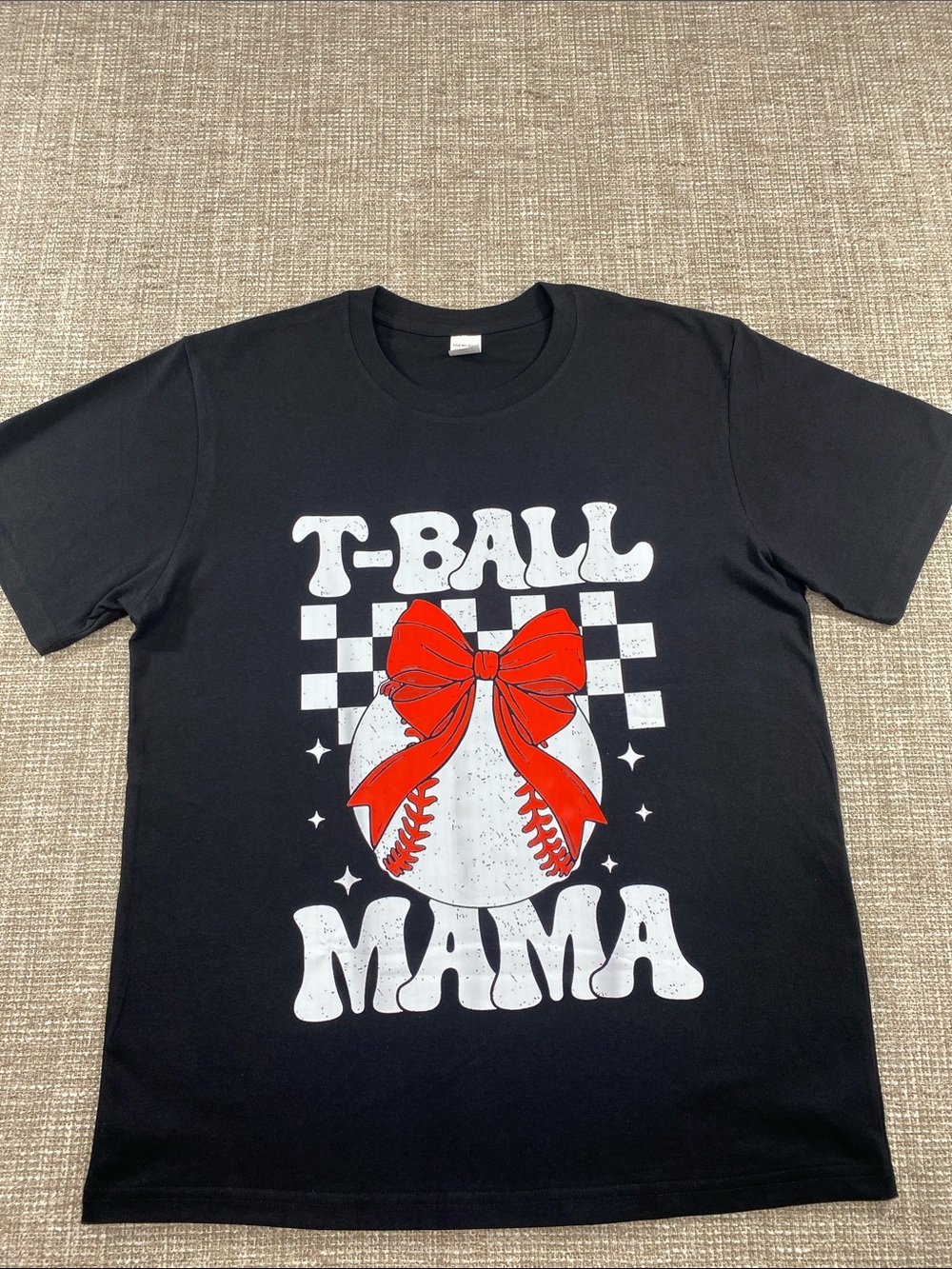 T-Ball Mama Graphic Tee - Black with Red Accent baseball season red bow